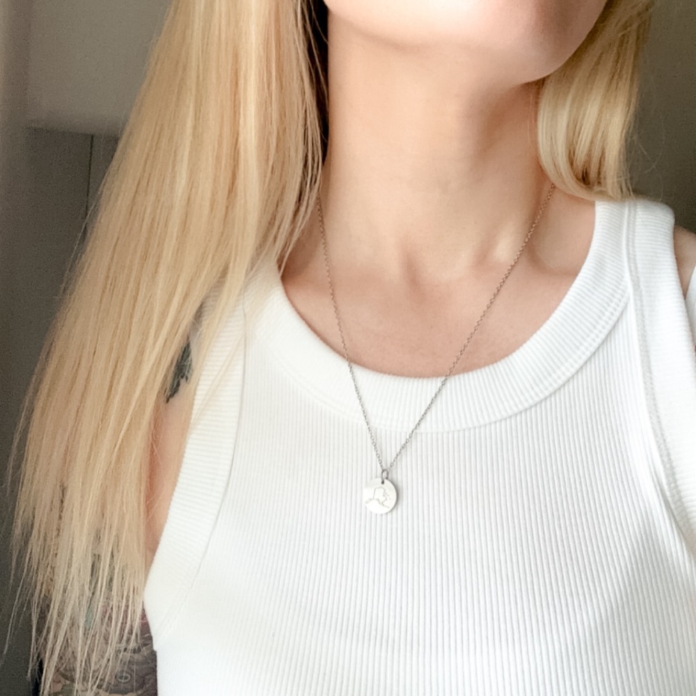 Alaska Engraved Round Pendant Sterling Silver Necklace